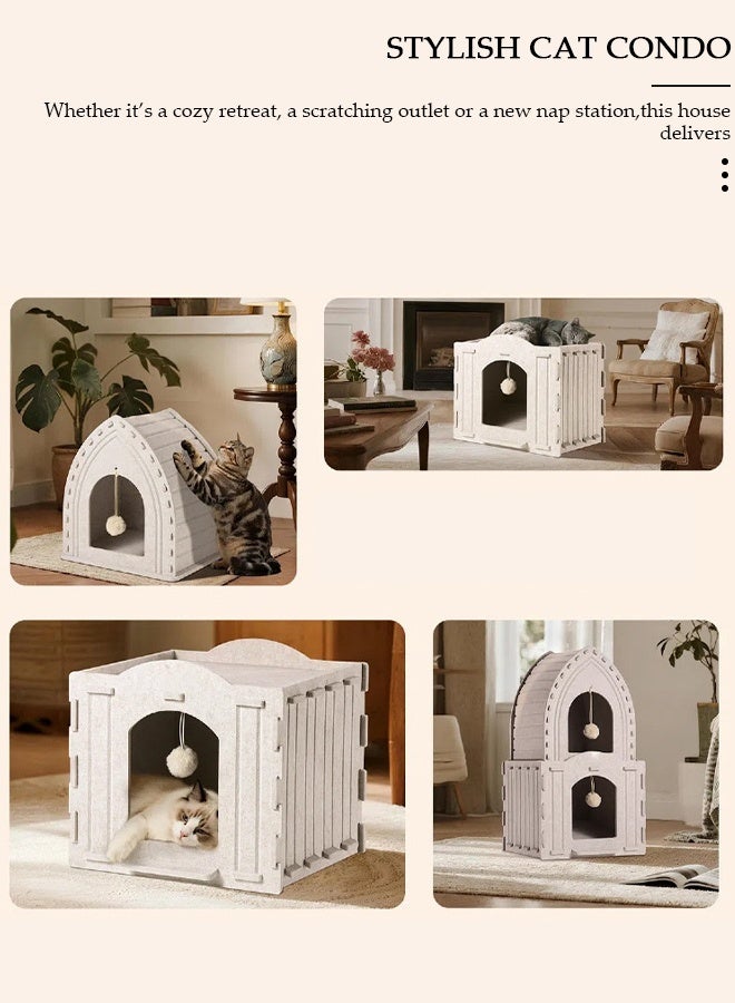 DUNISO بيت قطط كبير كهف جرو قابل للطي سرير حيوانات أليفة مع شرفة مكعب وسادة خدش قطط ملجأ قابل للطي ملعب نوم قن د Tunnel مقعد قطط صغير مركز لعب - Image 4